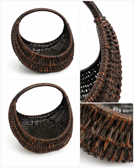 Vintage Handwoven Wicker Basket with Oversized Hoop Handle | Rustic Boho Home Décor