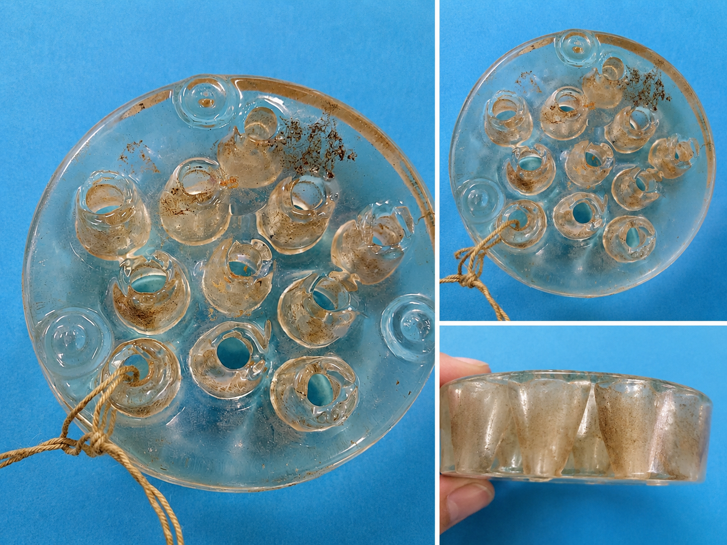 Vintage Clear Glass Flower Frog, 11 Hole Floral Arranger, 3 Inch Diameter