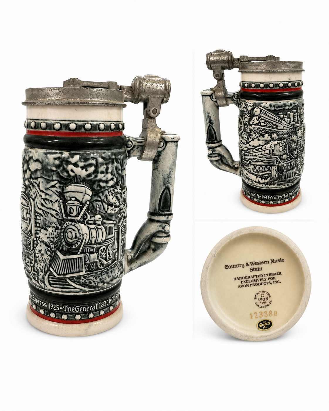 1994 Avon Country & Western Music Train Stein with Hinged Lid