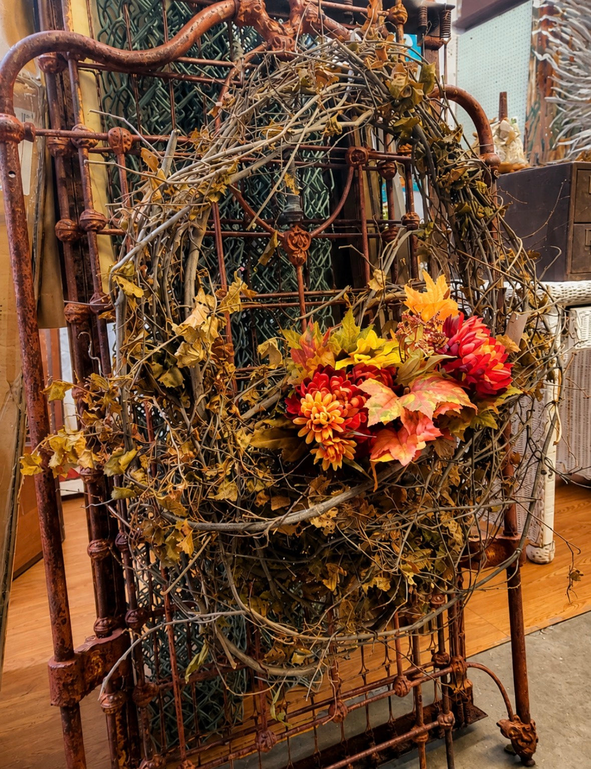 Handmade Venice, FL Local Grapevine Fall Wreath with Autumn Florals
