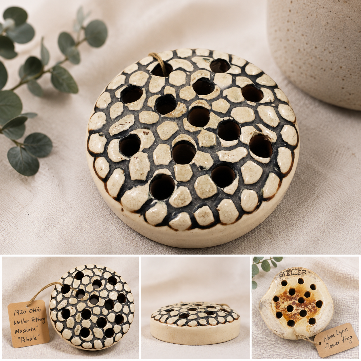 1920s Weller Pottery Muskota "Pebble" Flower Frog, Ohio Art Pottery