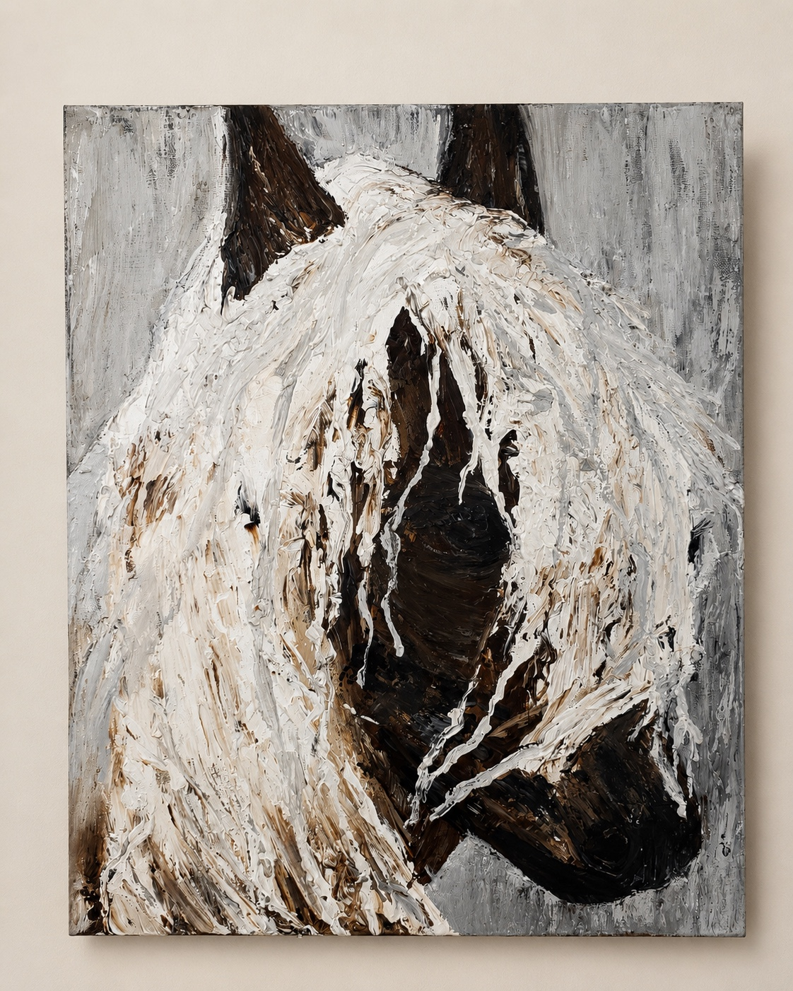 Horse with Flowing Light Mane Original Textured Painting