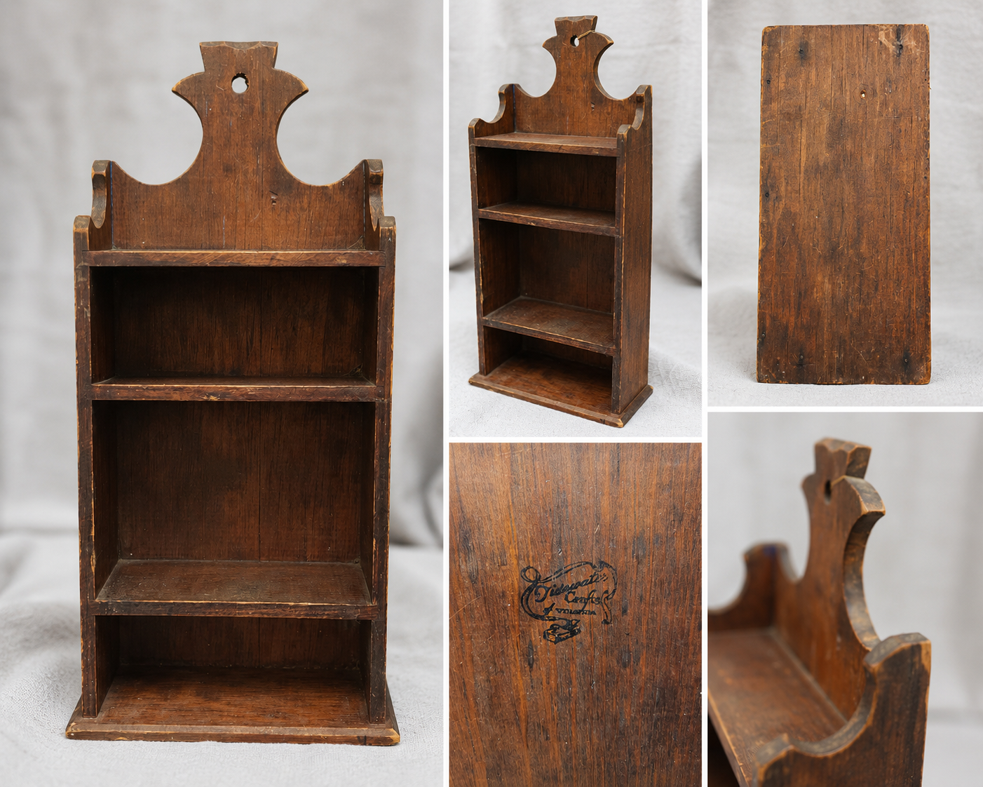 Vintage Virginia Crafts Handmade Wooden Wall Shelf, 3 Tier Early American Display Shelf