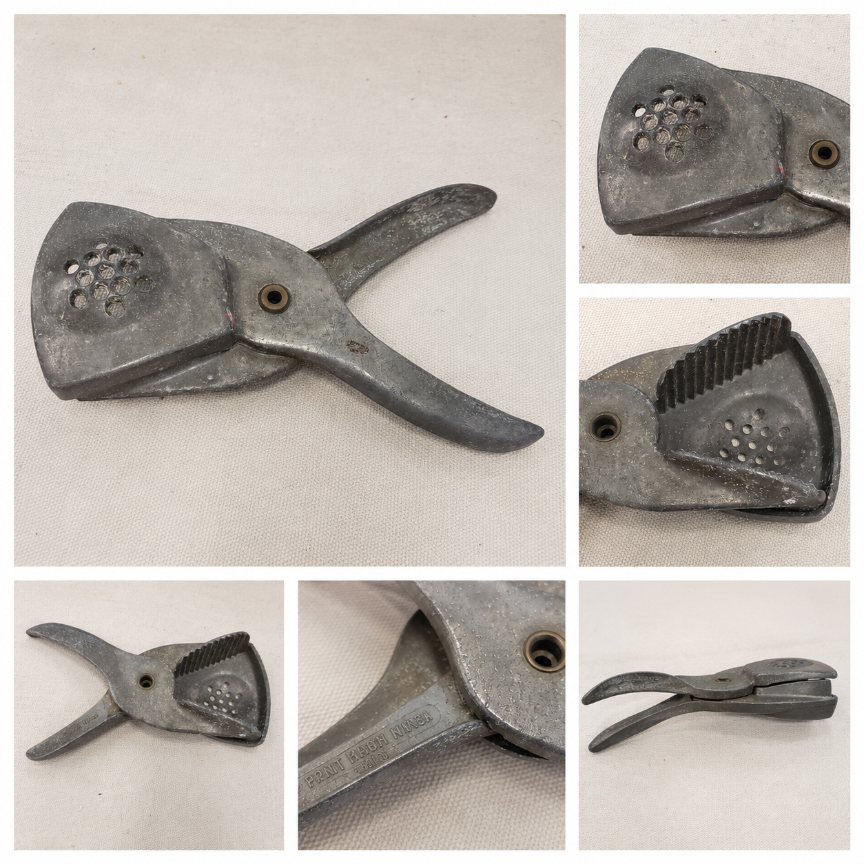 Vintage Cast Aluminum Garlic Press | 6 Inch Heavy Duty Kitchen Tool | Made in Taiwan