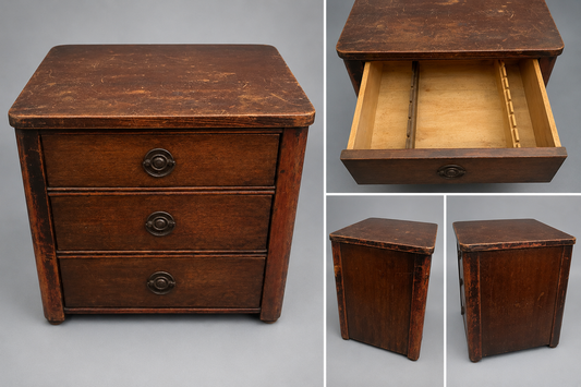 Vintage Wooden 3 Drawer Tabletop Storage Cabinet with Original Hardware