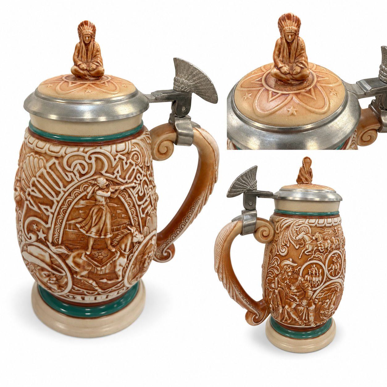 Vintage Avon Tribute to the Wild West Collector Beer Stein with Pewter Lid